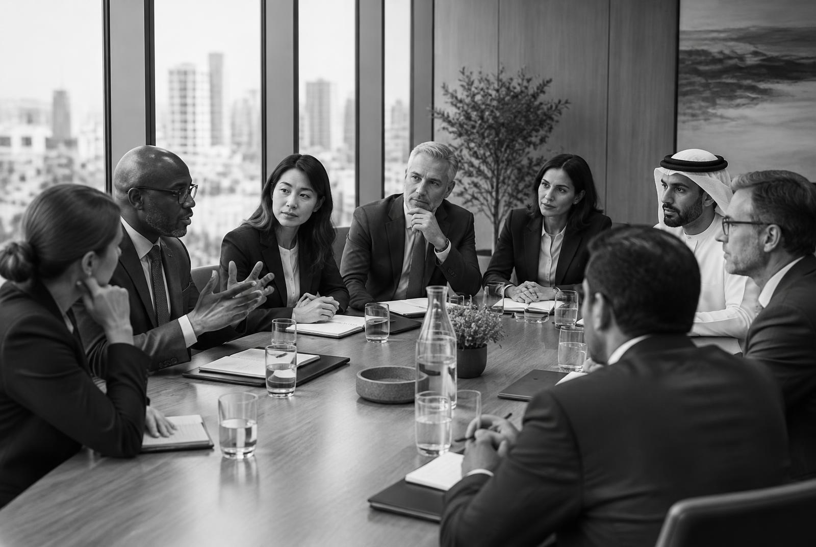 Government representatives and private-sector leaders in an international strategic discussion